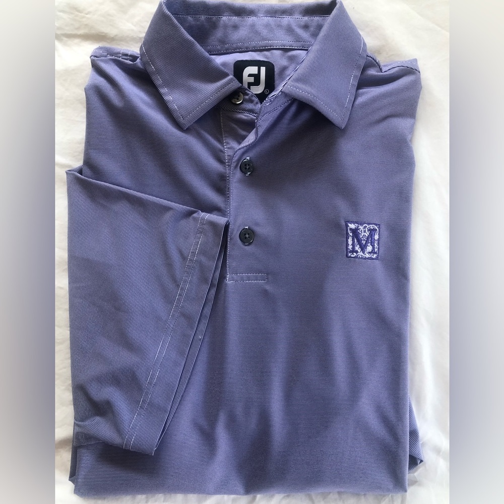 FootJoy Mens L Golf Polo SHIRT with M logo Purple micro stripe FJ quick dry